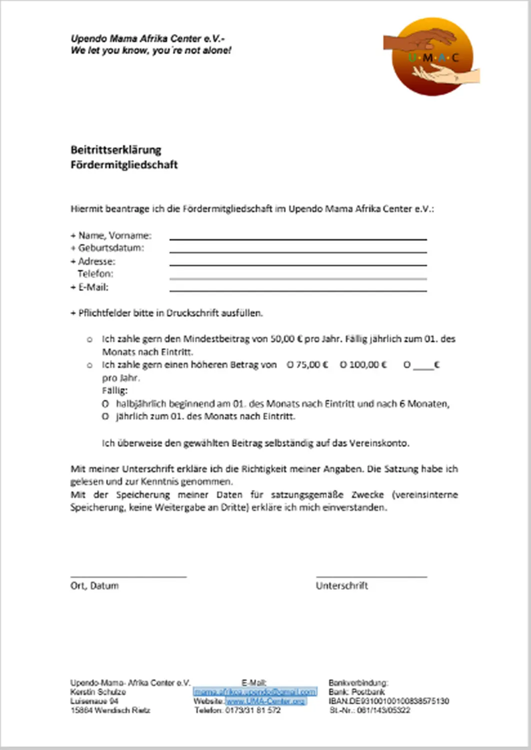 Antrag aufFördermitgliedschaft